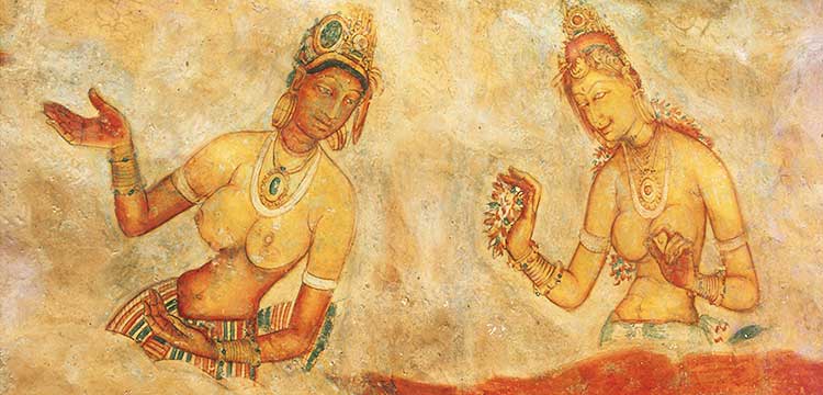 Sigiriya frescoes at the rock fortress